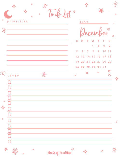 Free Cute December Calendar & Planner Printable Set - World of Printables