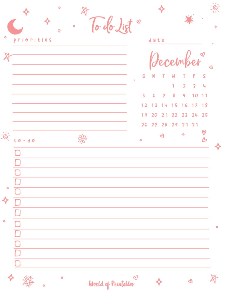 Free Cute December Calendar & Planner Printable Set - World of Printables
