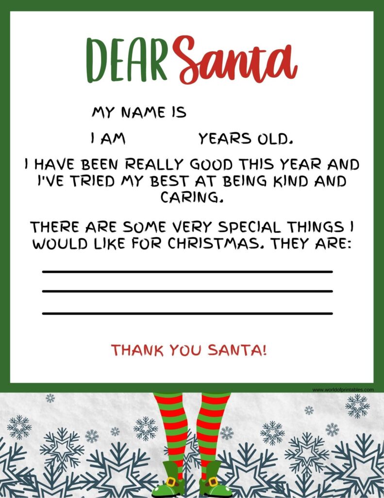 Elf Letter to Santa Template