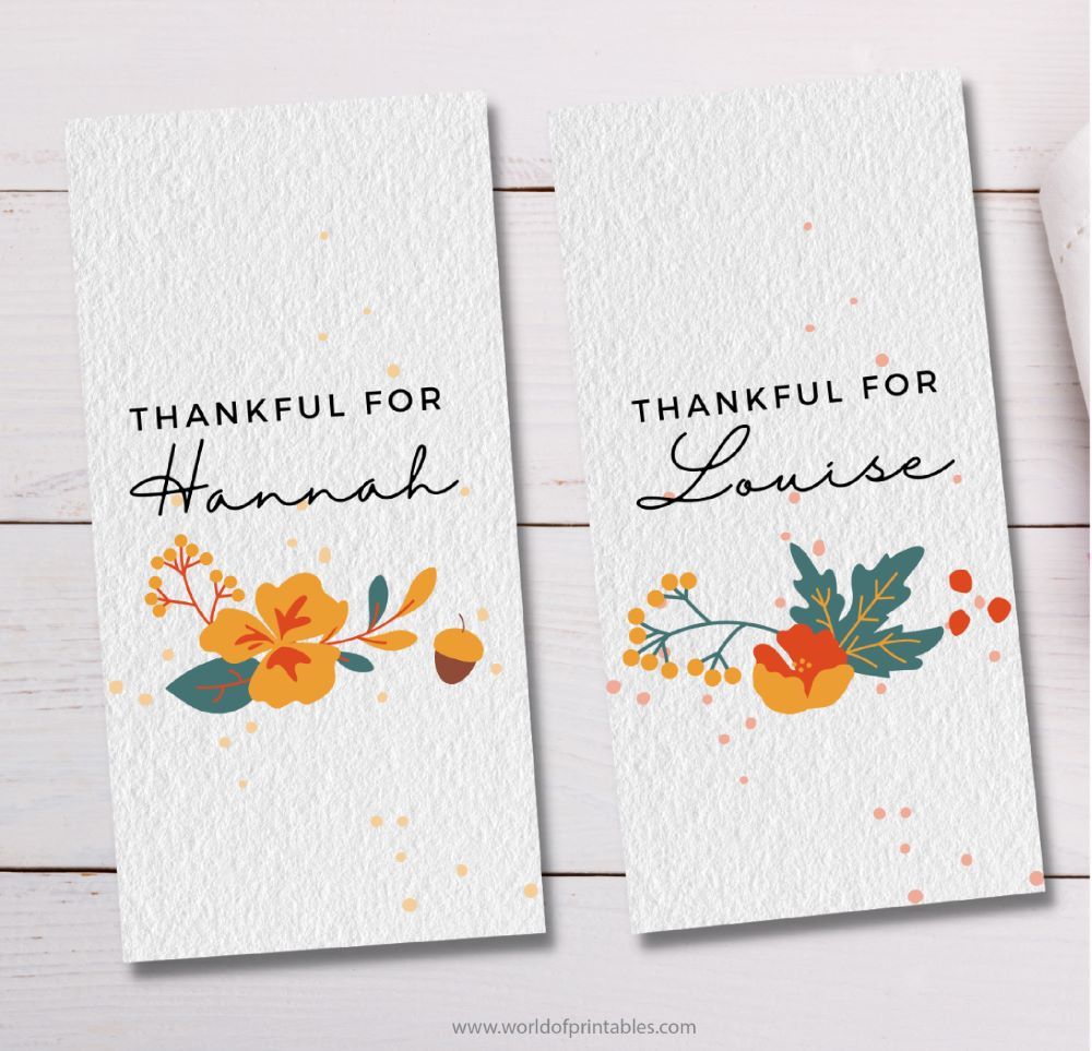 Thanksgiving Place Cards Free - Floral Thanksgiving Place Cards