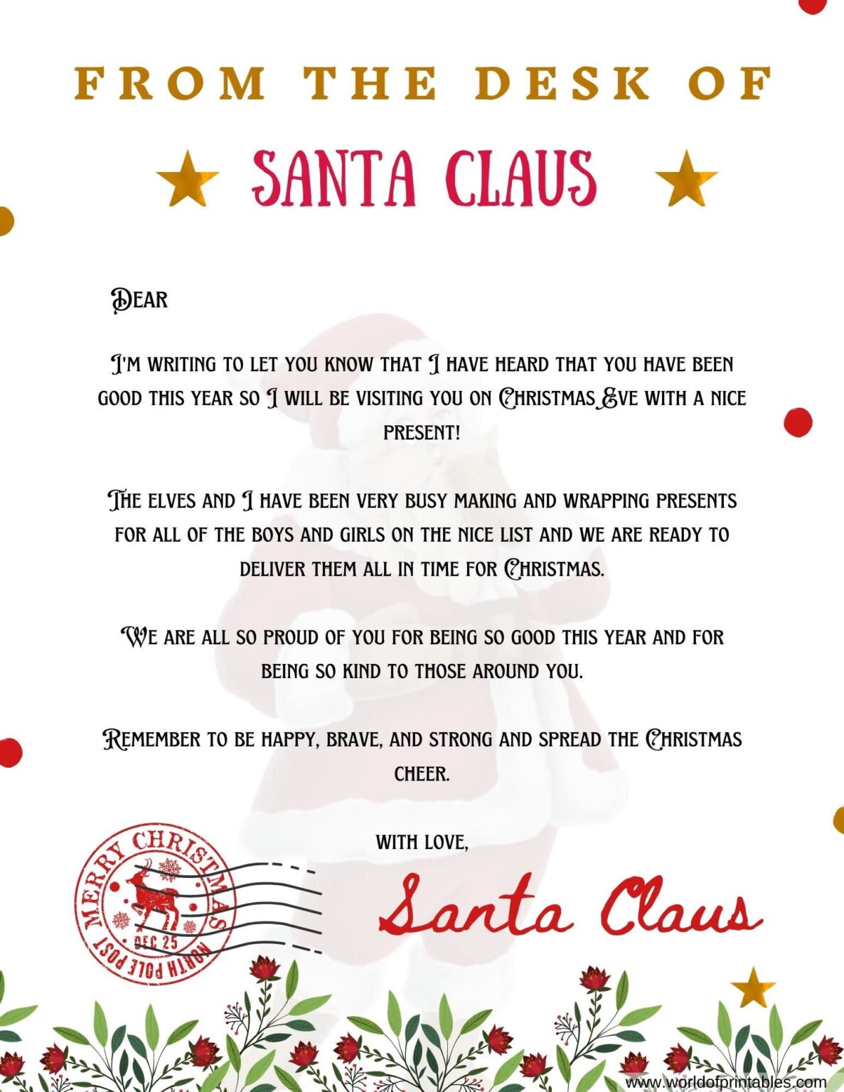 10 Best Free Letter From Santa Templates - World of Printables