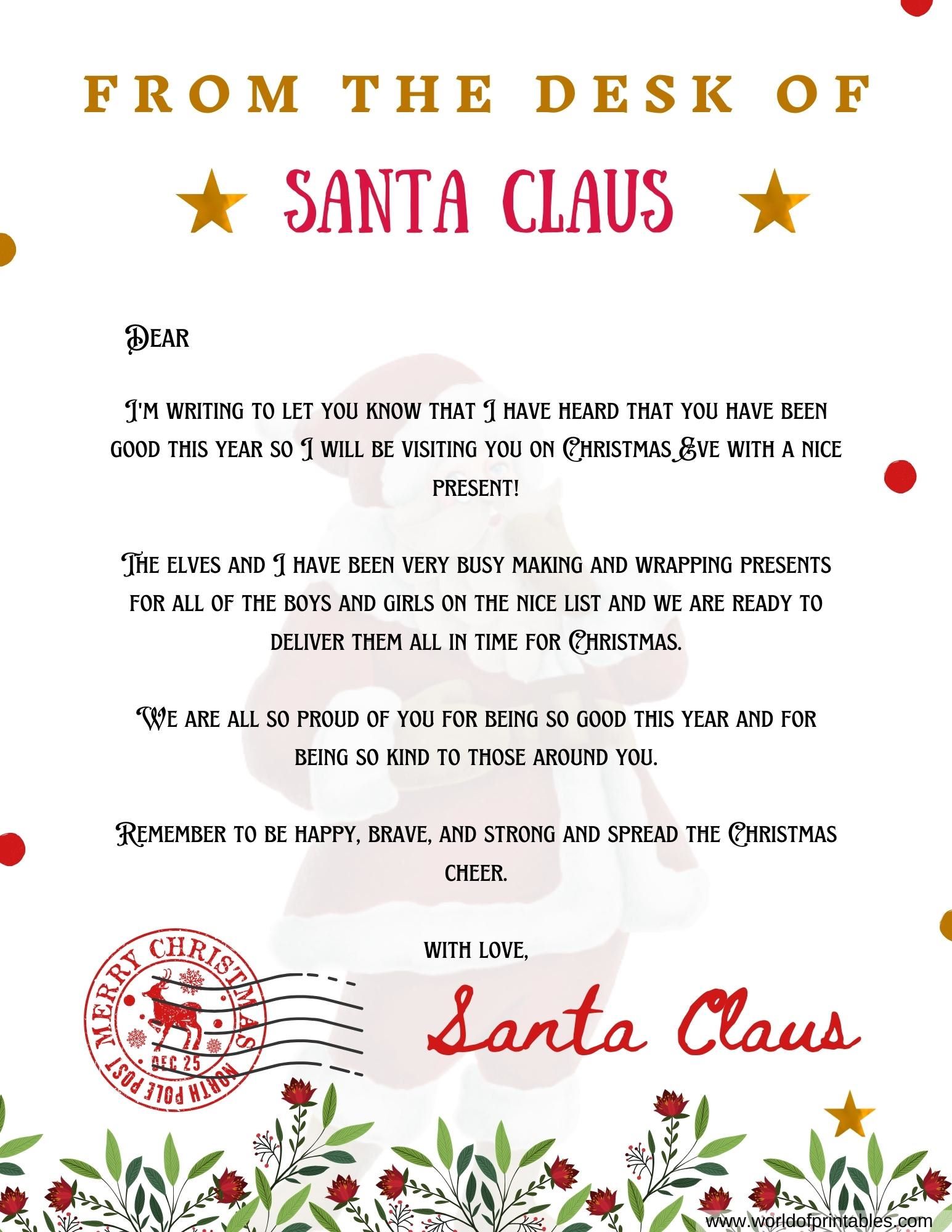 10 Best Free Letter From Santa Templates - World of Printables