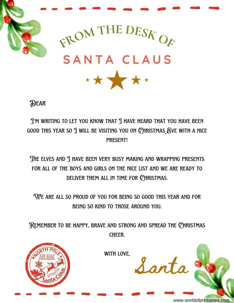 10 Best Free Letter From Santa Templates - World of Printables