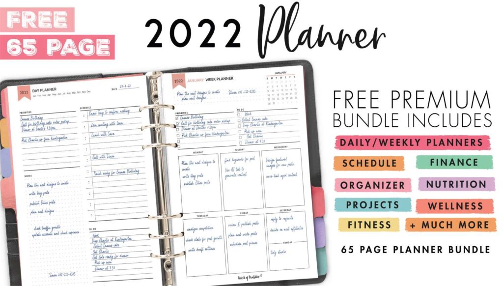 free 2022 planner 65 page printable planner 4 color styles