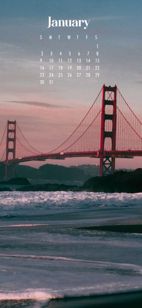 Golden Gate Bridge January 2022 Calendar Phone Aesthetic Wallpaper