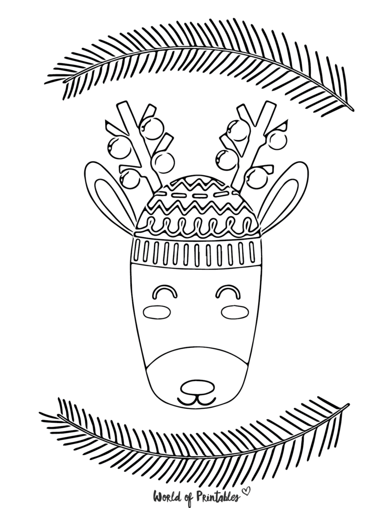 Happy Reindeer Christmas Coloring Page