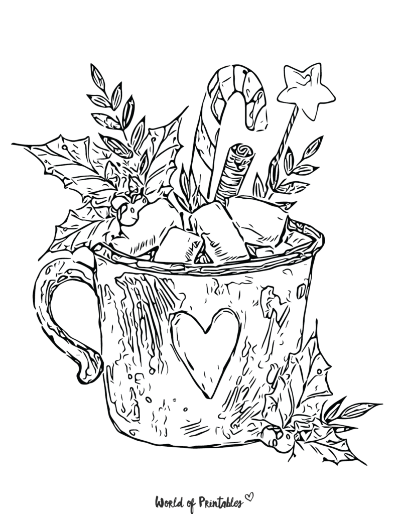 Hot Cocoa Christmas Coloring Page