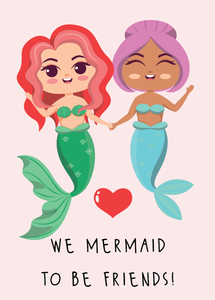 Mermaid Friends Printable Valentines Card