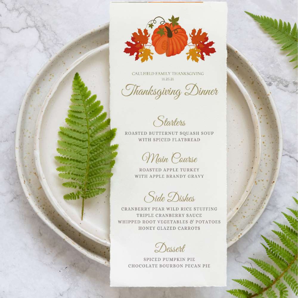 Printable Thanksgiving menu