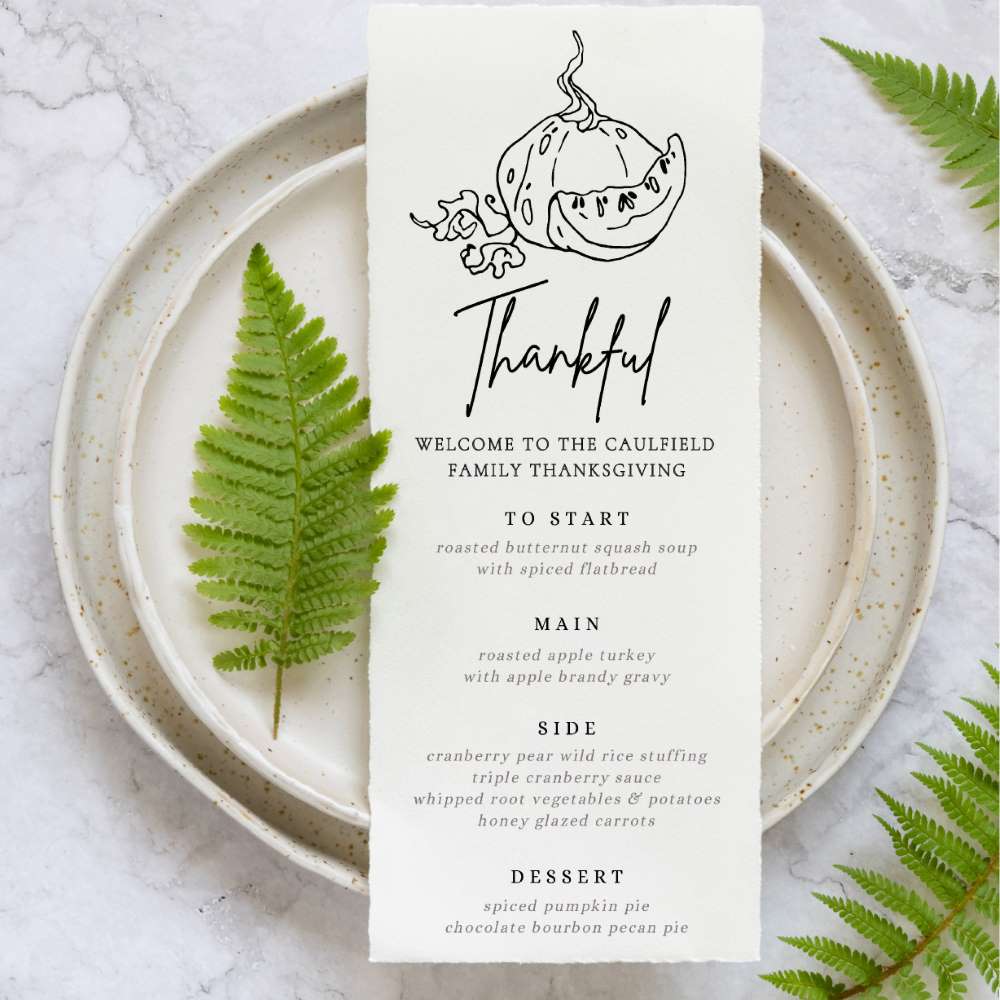 Simple Thanksgiving menu template printable