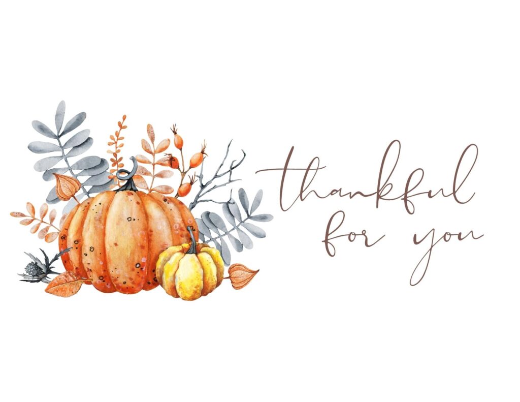 Thanksgiving Card - Thankful For You Watercolor Pumpkins