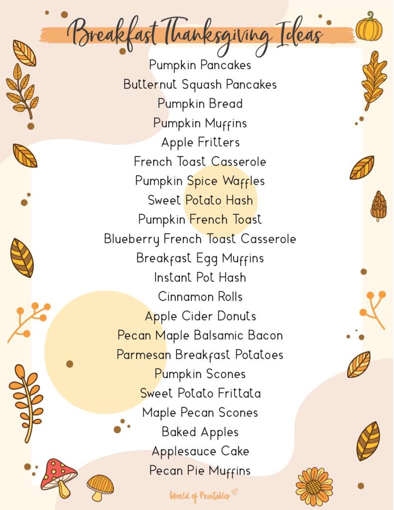 Thanksgiving Food List Breakfast Thanksgiving Ideas