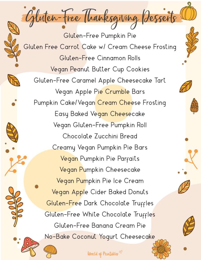 Thanksgiving Food List Gluten Free Thanksgiving Desserts