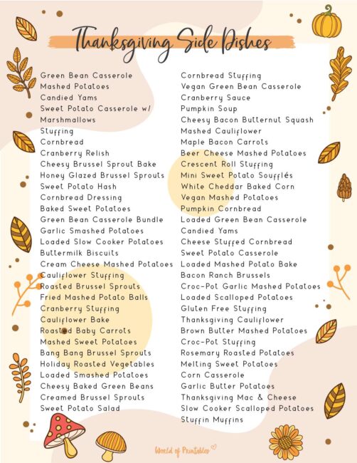 Thanksgiving Food Checklist - Food List & Printables - World of Printables