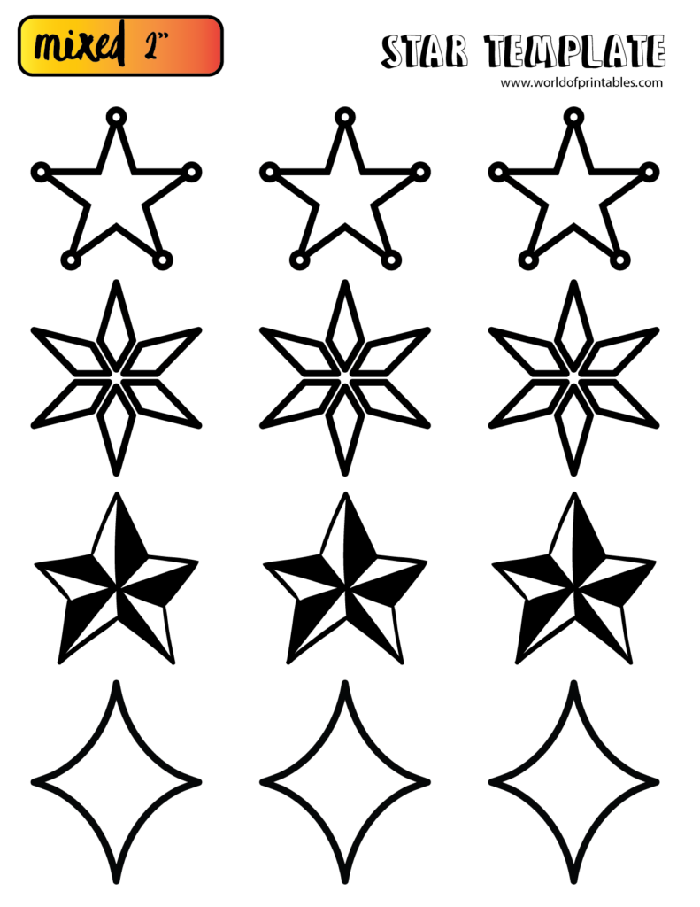 Various Stars Template 2 Inches