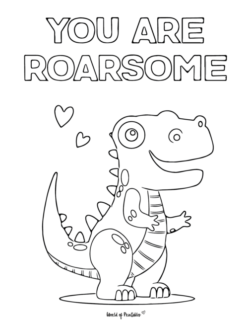 Dinosaur Valentines Day Coloring Page