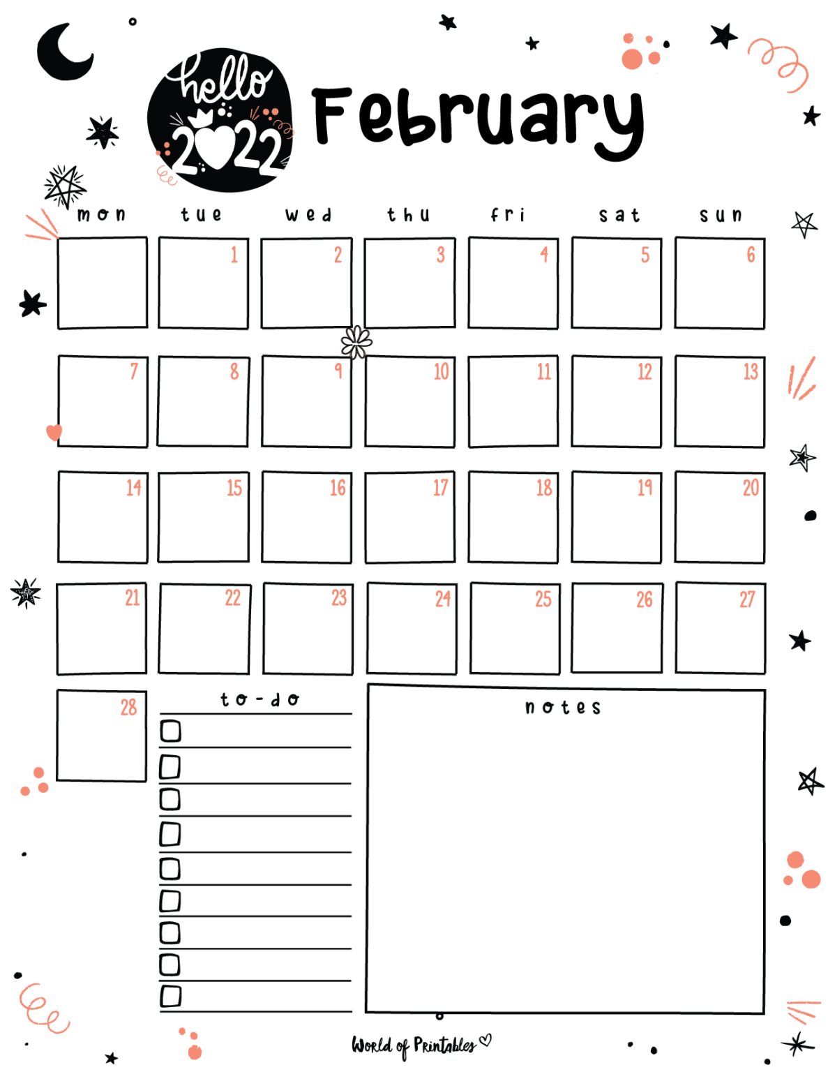 Free Cute February Calendar & Planner Printable Set World of Printables