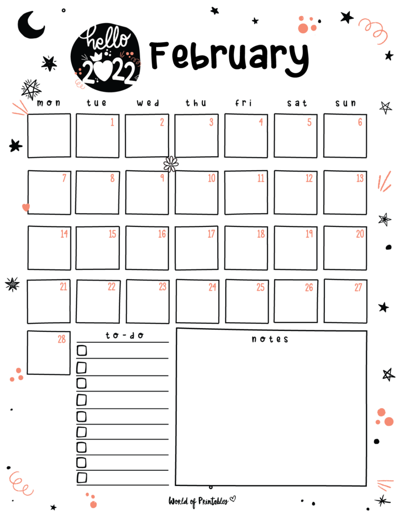Cute Feb Calendar 2022