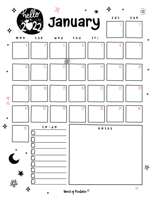 Free Cute January Calendar & Planner Printable Set - World of Printables