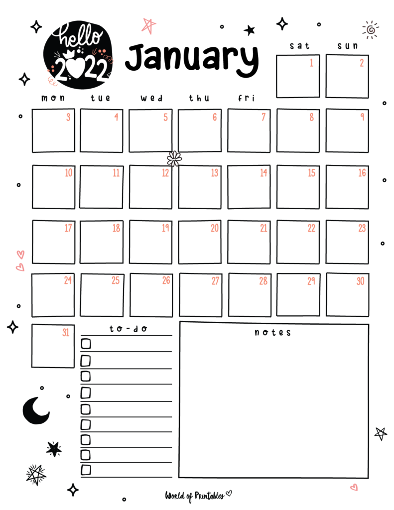 Cute Jan Calendar