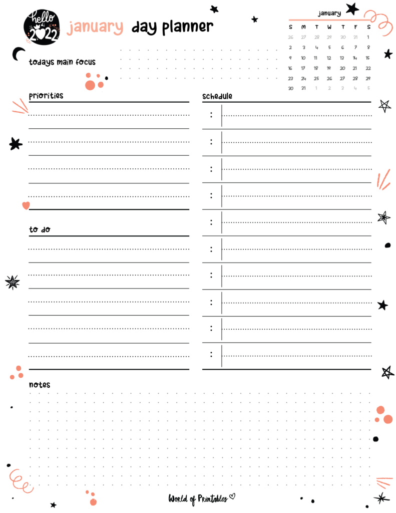Cute January 2022 Day Planner
