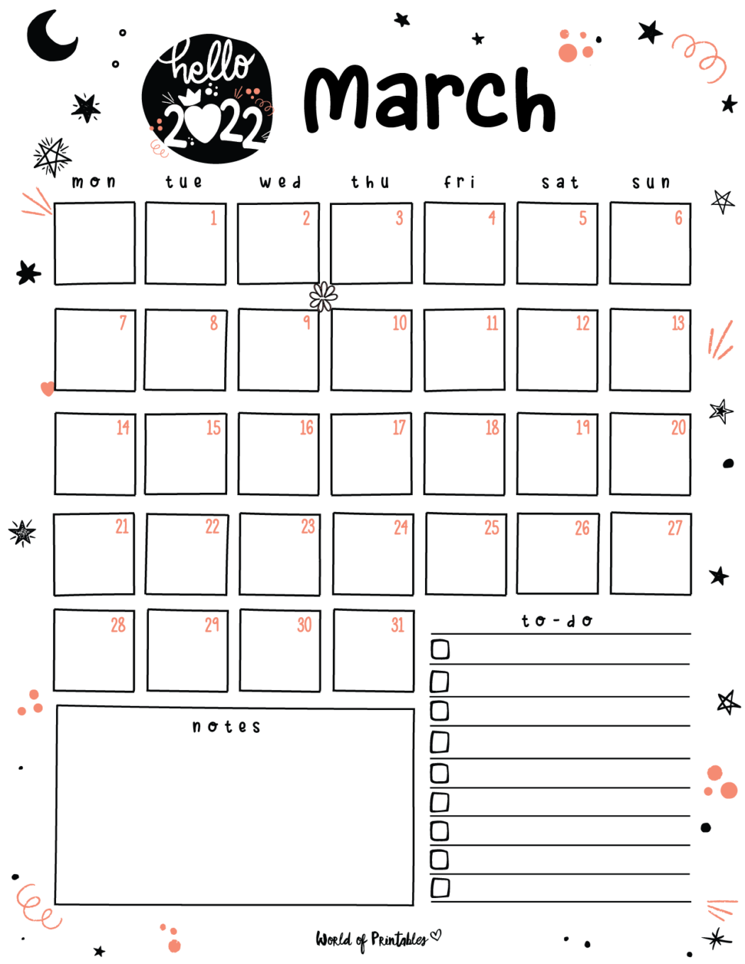Free Cute March Calendar & Planner Printable Set - World of Printables