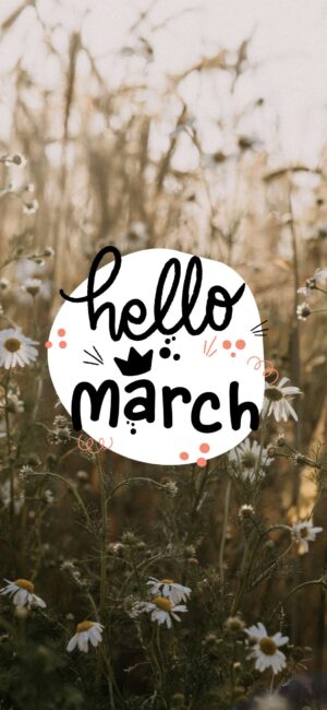 Hello March White Floral Wallpaper