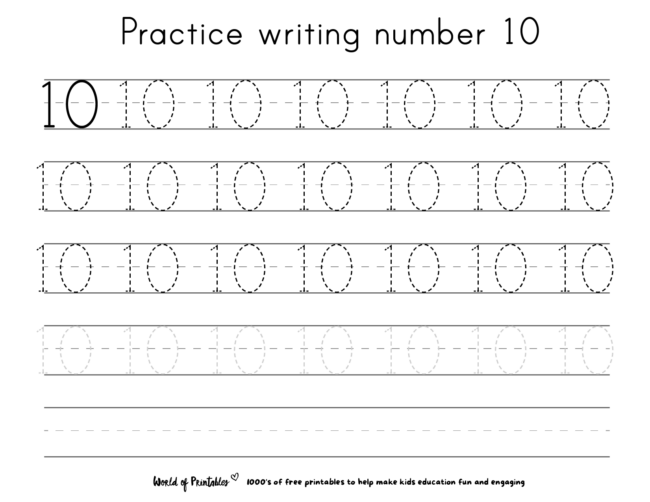 Practice writing number 10 worksheet
