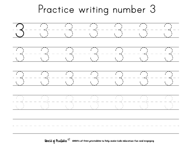 Practice writing number 3 worksheet