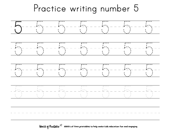 Practice writing number 5 worksheet
