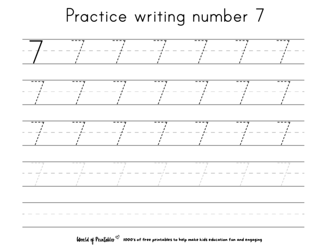 Practice writing number 7 worksheet