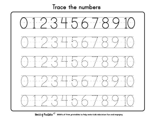 free printable worksheets for kids dotted numbers to trace 1 10