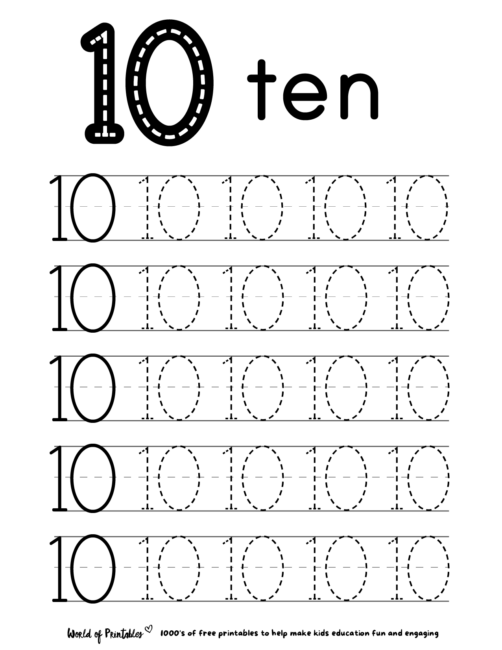 number 10 practice tracing