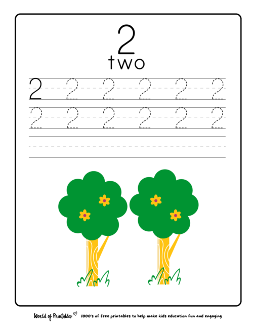 number 2 practice preschool worksheet