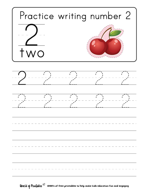 Tracing Number 2 Worksheets