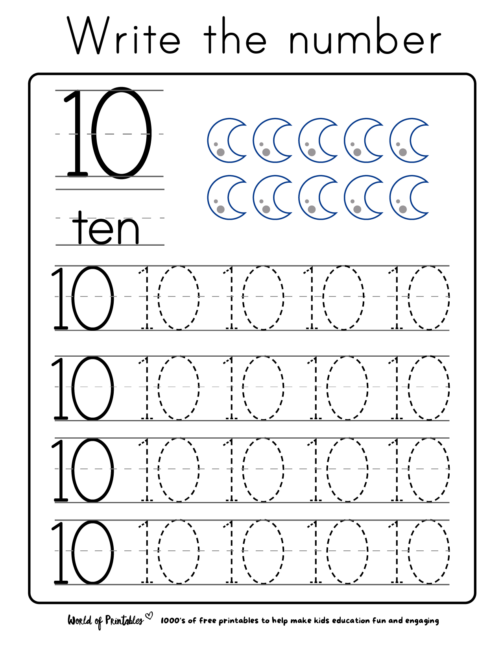 practice writing the number 10