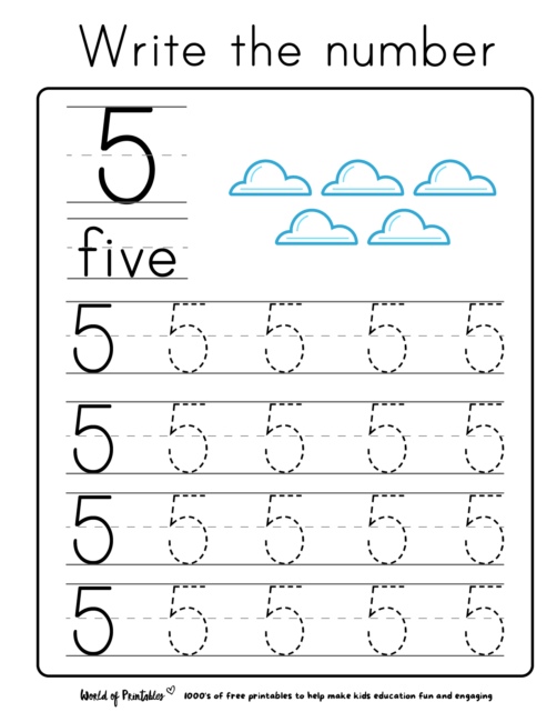 practice writing the number 5