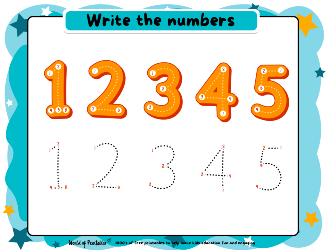 write the numbers 1 to 5
