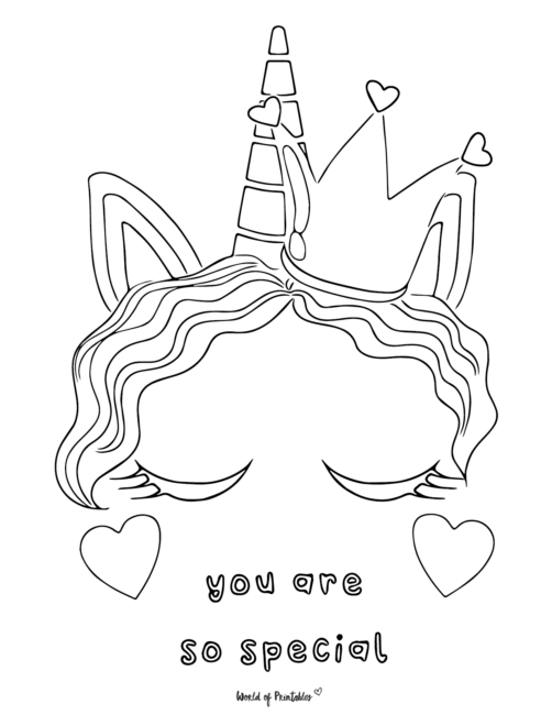 Unicorn Valentines Day Coloring Page