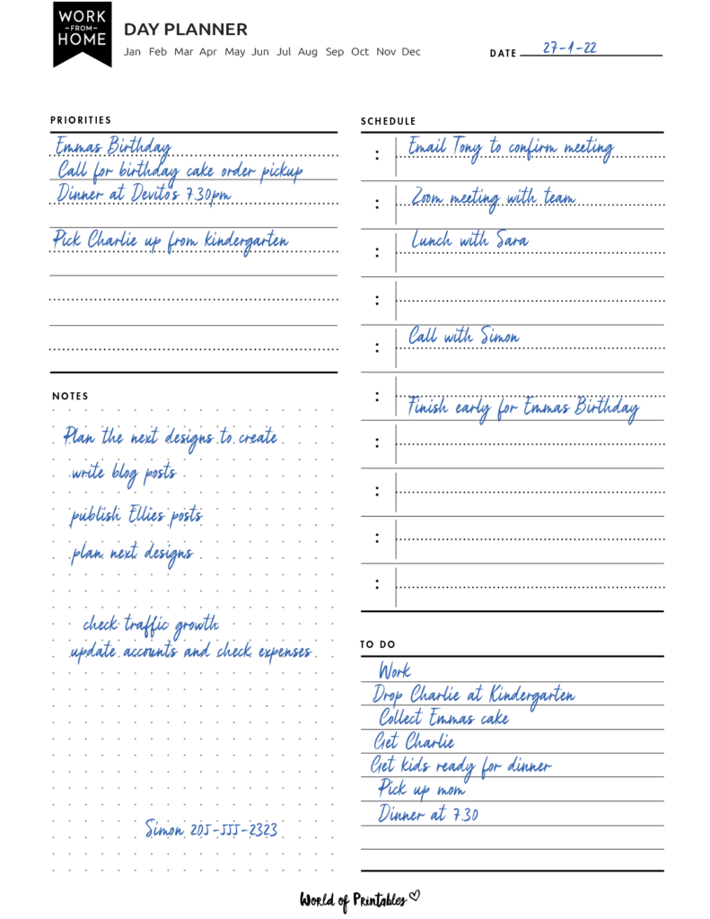 Work From Home Daily Planner