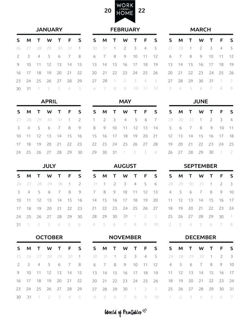 Work From Home Planner_2022 Calendar