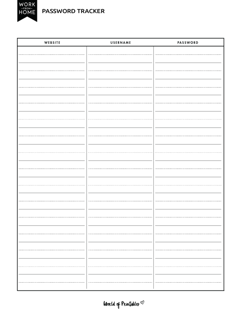 Work From Home Planner_Password Tracker