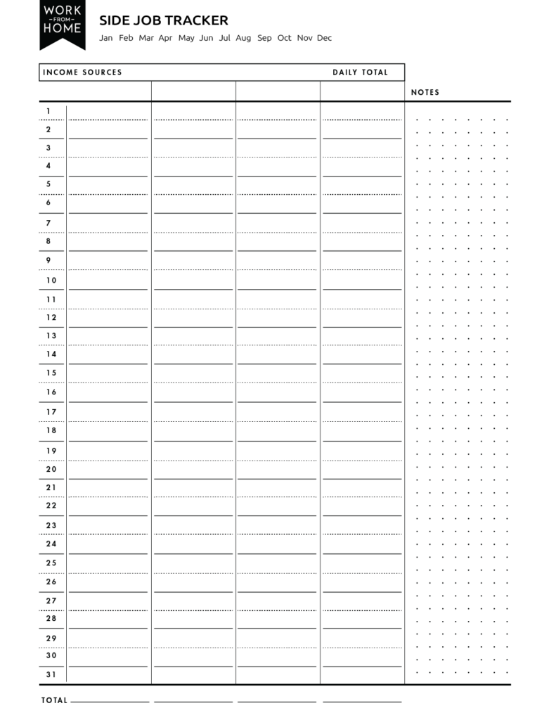 Work From Home Planner_Side Job Tracker