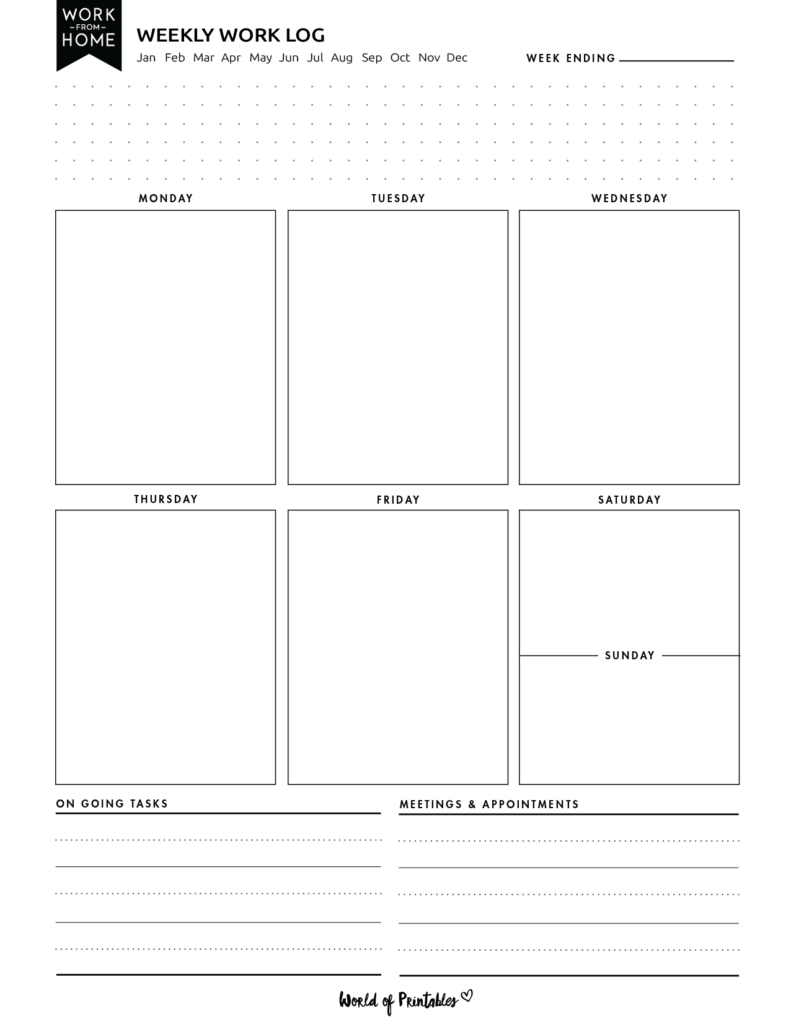 Work From Home Planner_Weekly Work Log