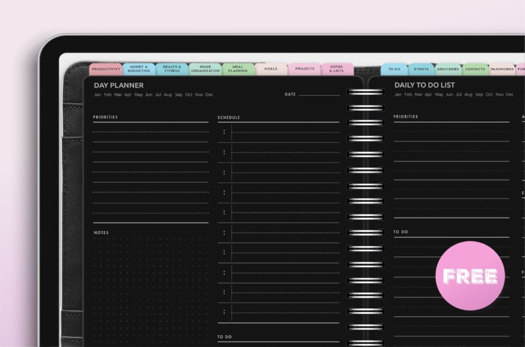 Free Black Digital Daily Planner