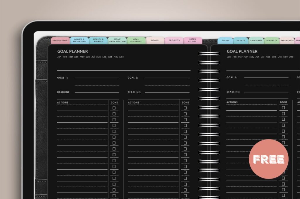 Free Black Digital Goal Planner