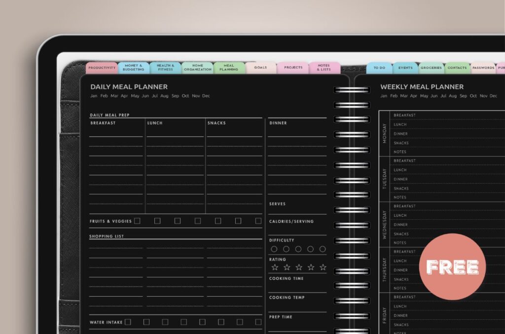 Free Black Digital Meal Planner