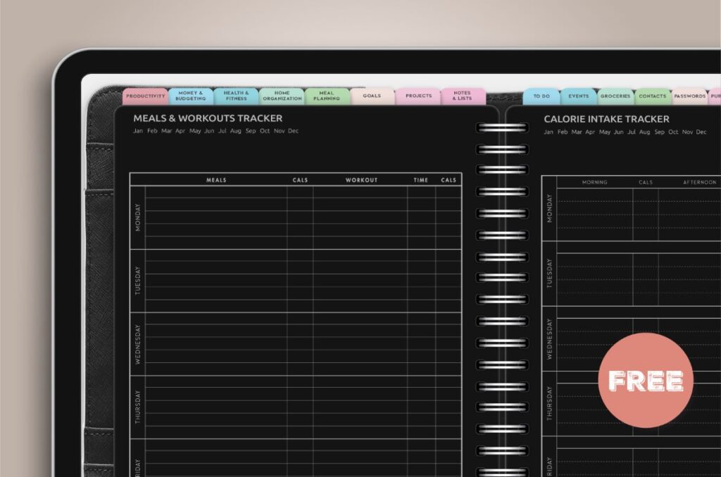 Free Black Digital Meals and Workouts Tracker