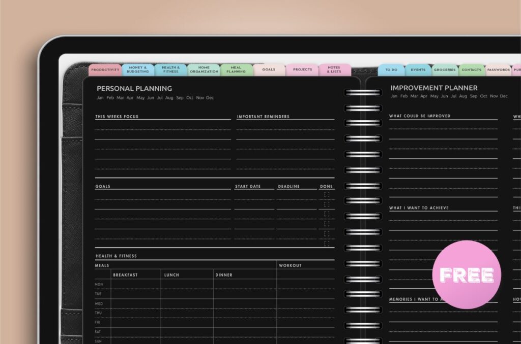 Free Black Digital Personal Planner