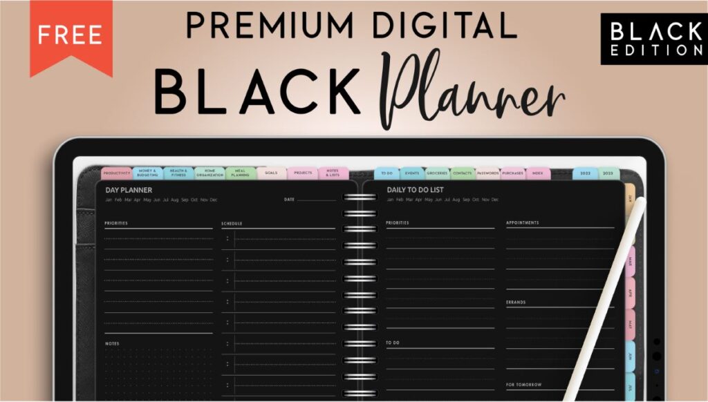 Free Black Digital Planner